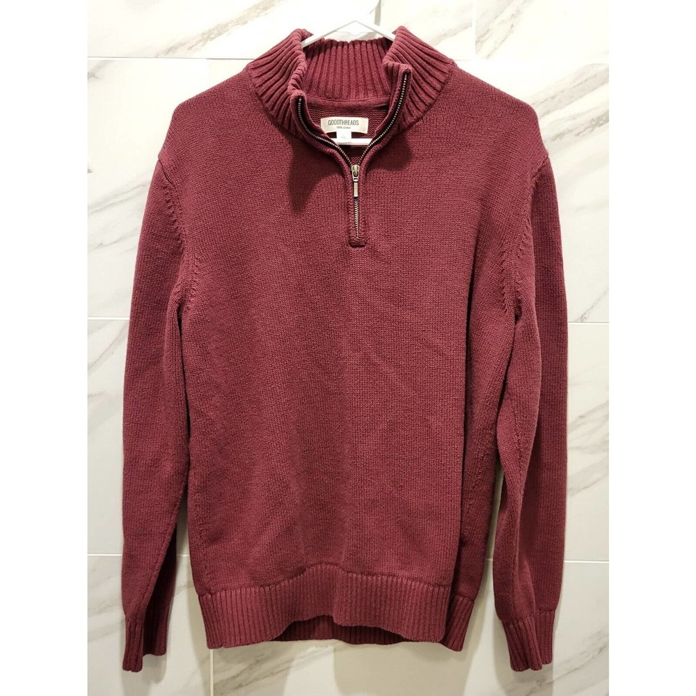 Goodthreads Burgundy Pullover Sweater 1/4 Zip 100% Cotton Mens Large